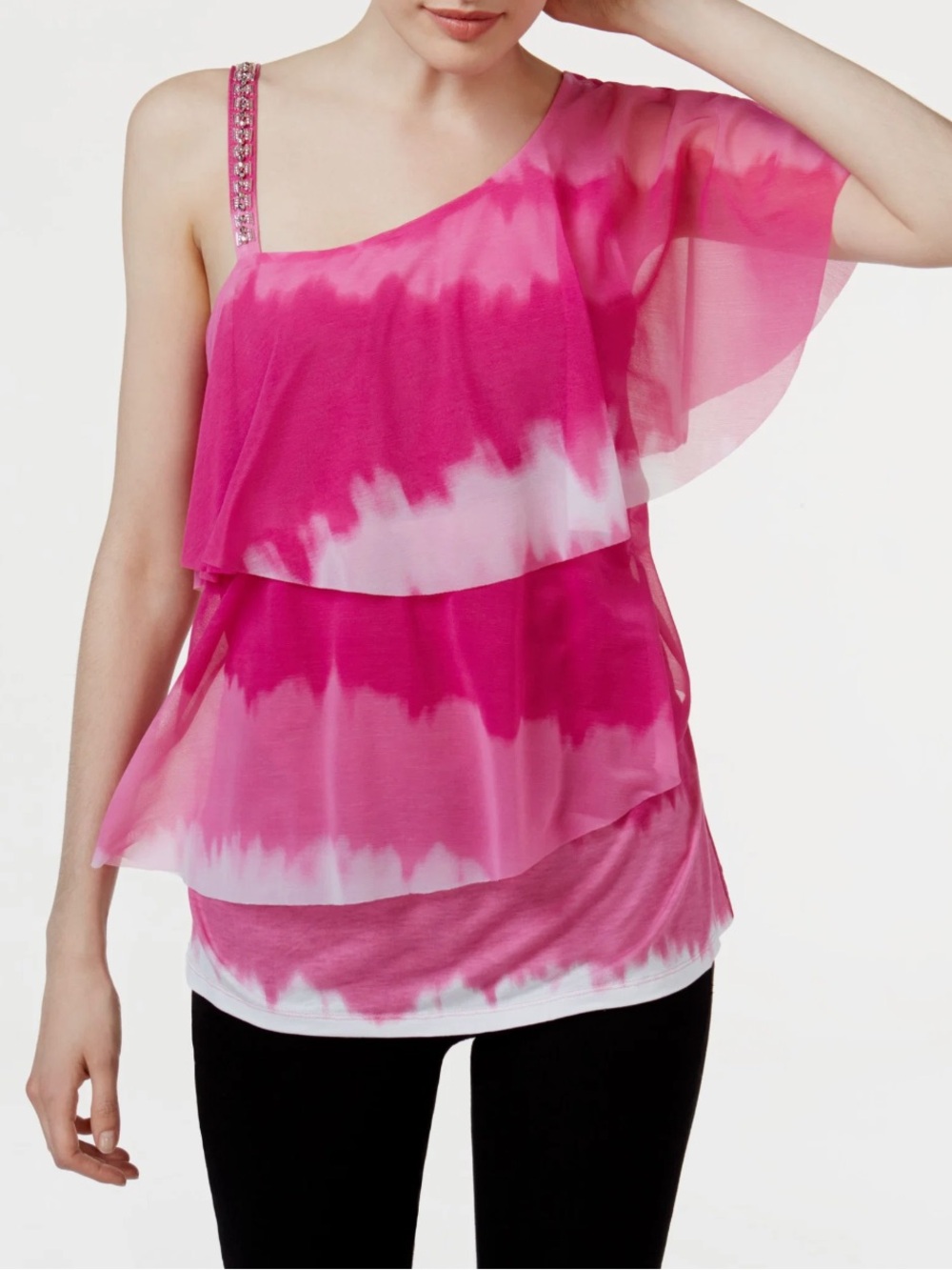 Inc pink and white ruffle shirt